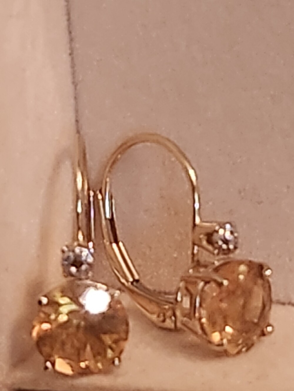 14kt Gold Leverback Earrings with Maderia Citrine + DIAMONDS - Picture 3 of 15